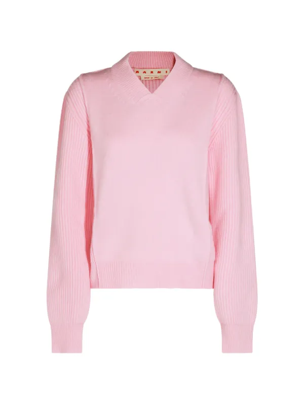 Marni Ribbed-knit V-neck Sweater in Pink
