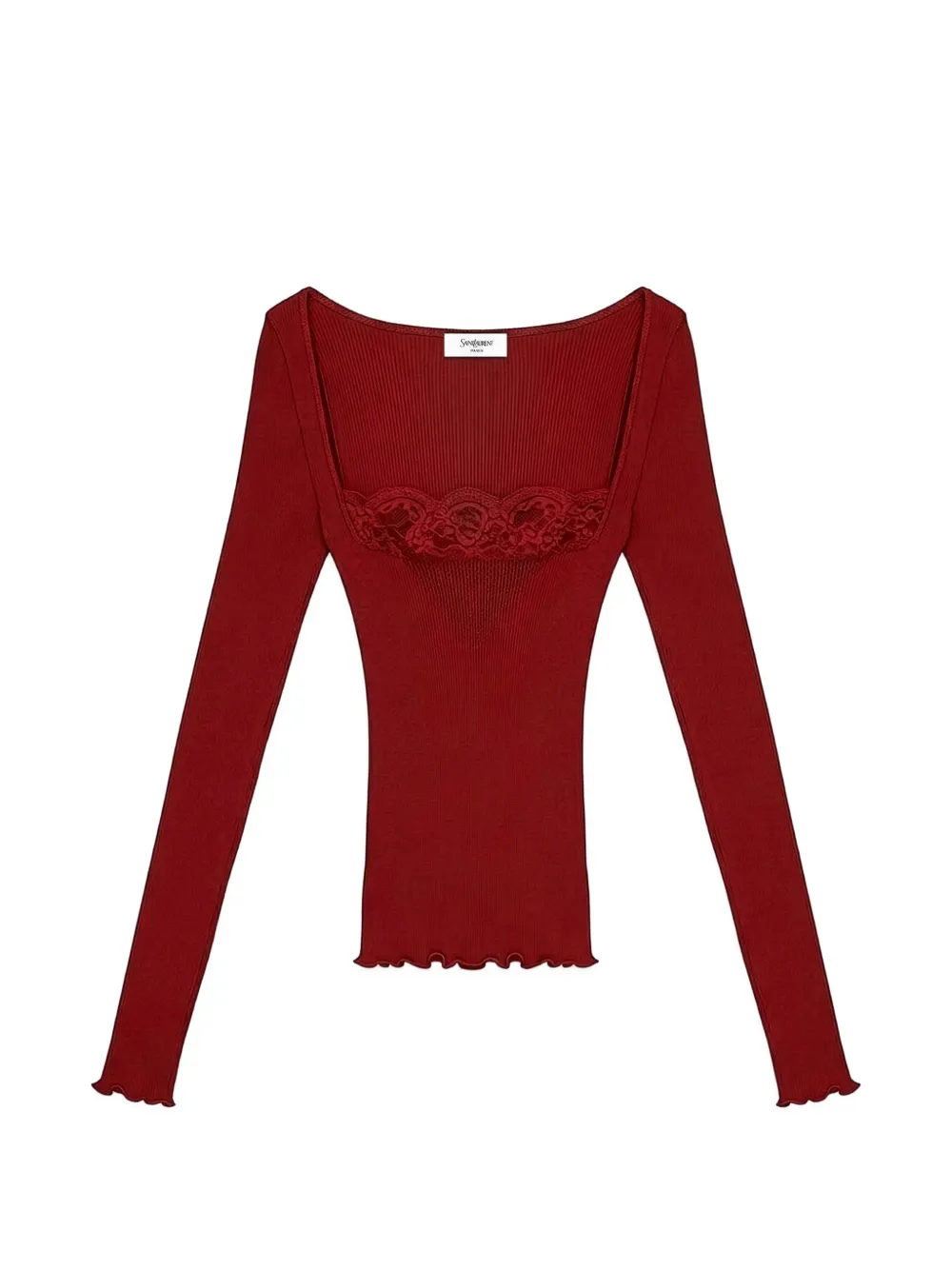 Saint Laurent lace-trim ribbed top - Red