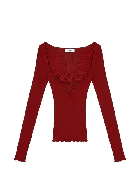 Saint Laurent lace-trim ribbed top