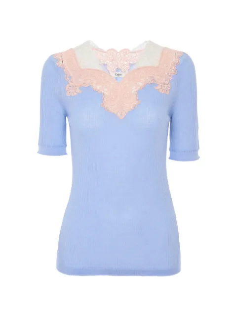 Chloé lace-trim ribbed-knit wool sweater