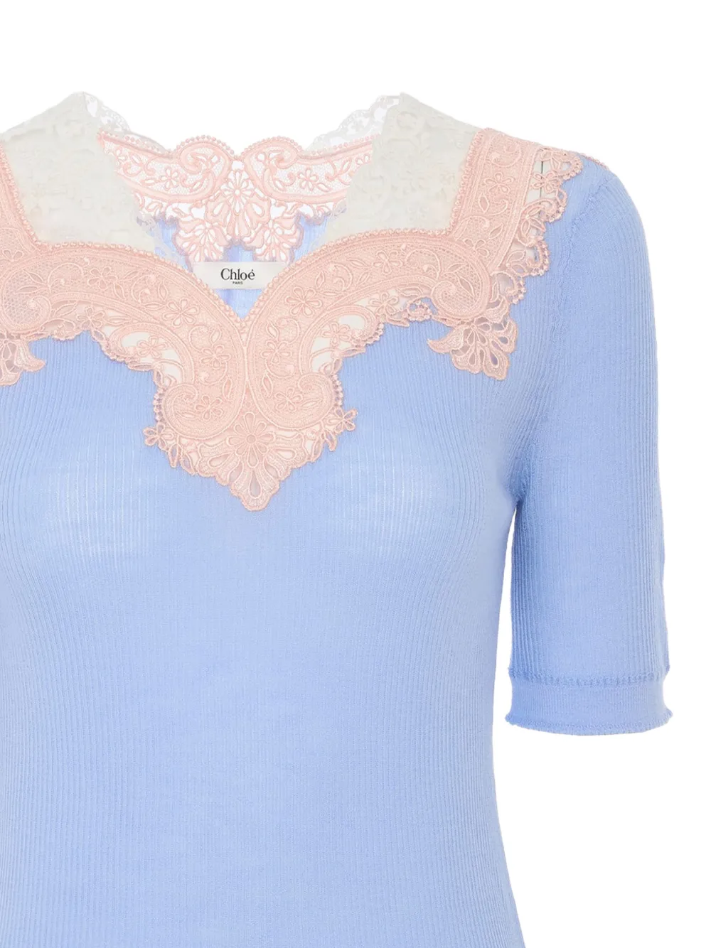  Chloé Jersey Con Ribete De Encaje - Azul 