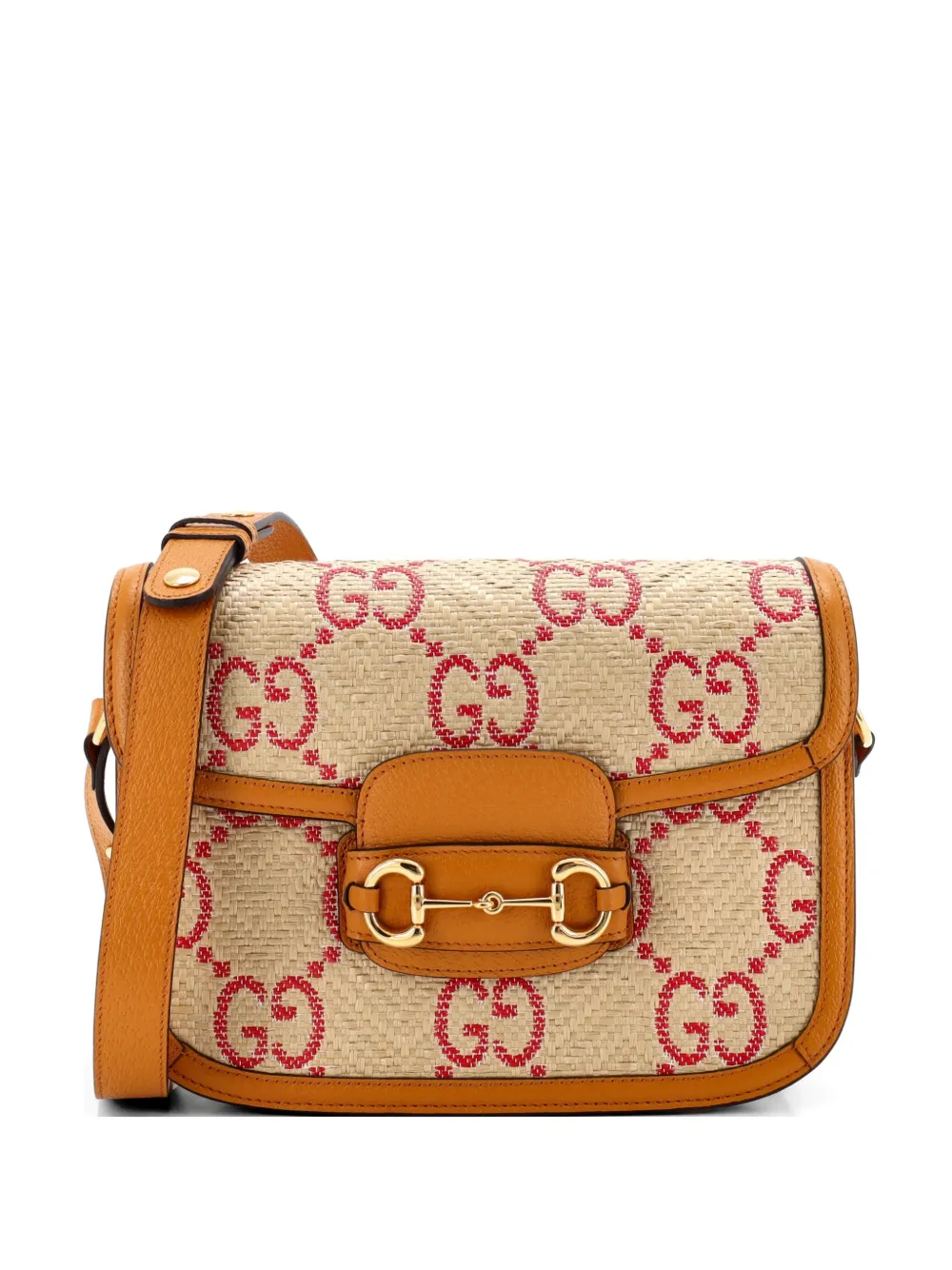 Gucci Pre-Owned Horsebit 1955 Jumbo GG Raffia Small shoulder bag - Toni neutri