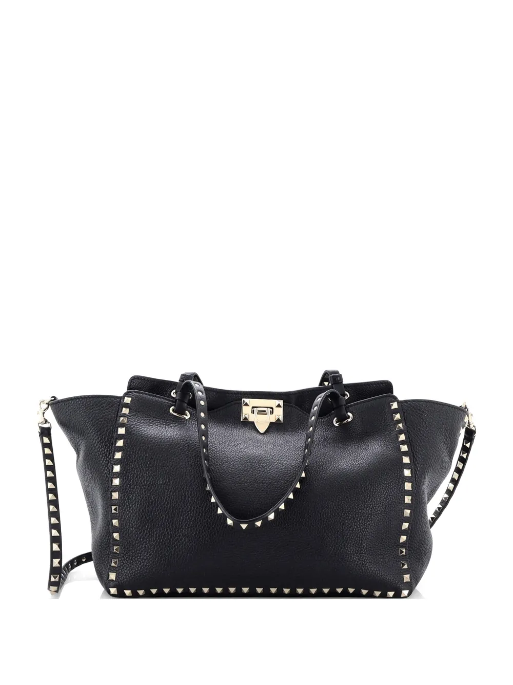 Valentino Garavani Pre-Owned Borsa tote Rockstud media in pelle zigrinata - Nero