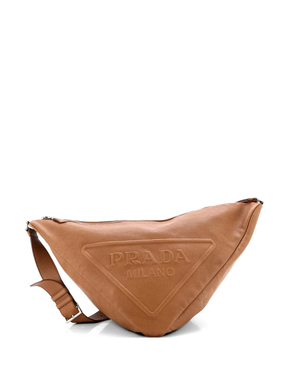 Prada Pre-Owned Borsa messenger grande a triangolo in pelle con zip, logo e tracolla - Marrone