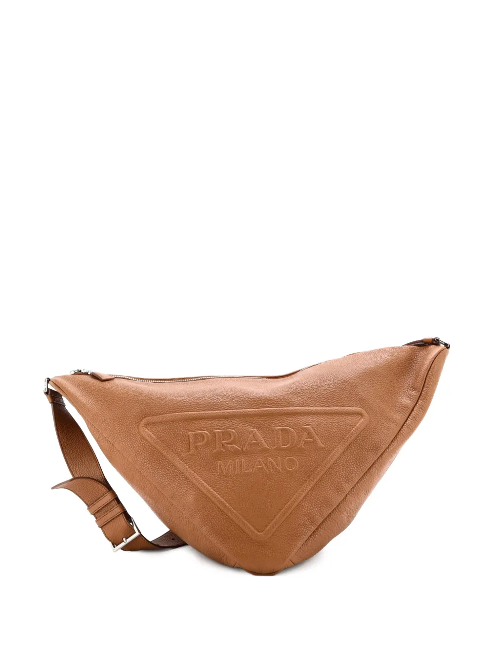 Prada Pre-Owned Borsa messenger grande a triangolo in pelle con zip, logo e tracolla - Marrone