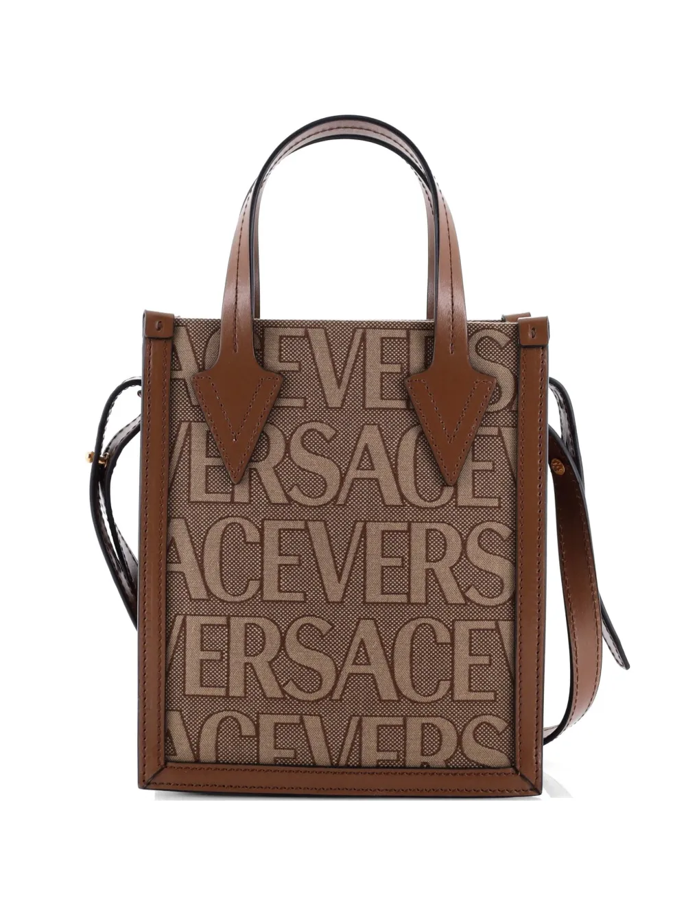 Versace Pre-Owned Allover Logo Convertible Tote Printed Canvas Mini crossbody bag - Marrone