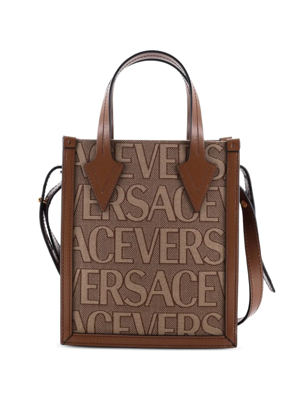 Versace Pre-Owned Allover Logo Convertible Tote Printed Canvas Mini crossbody bag - Marrone