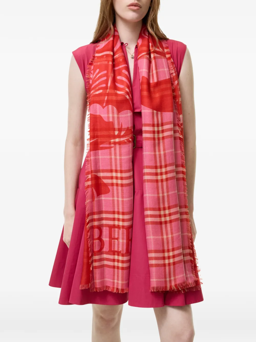 Burberry Geruite wollen zijden sjaal Rood