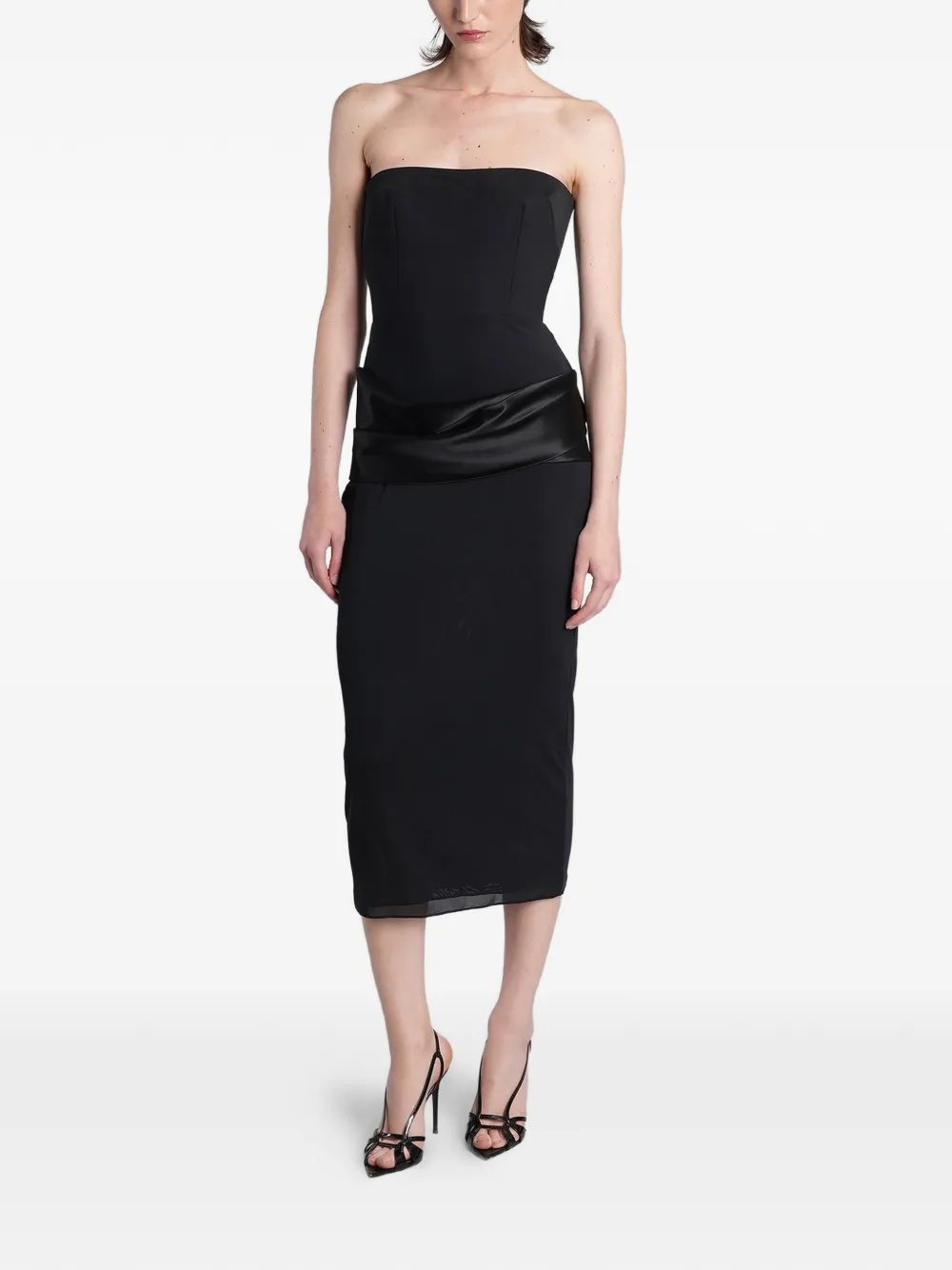 Alex Perry satin-trimmed strapless midi dress - Nero
