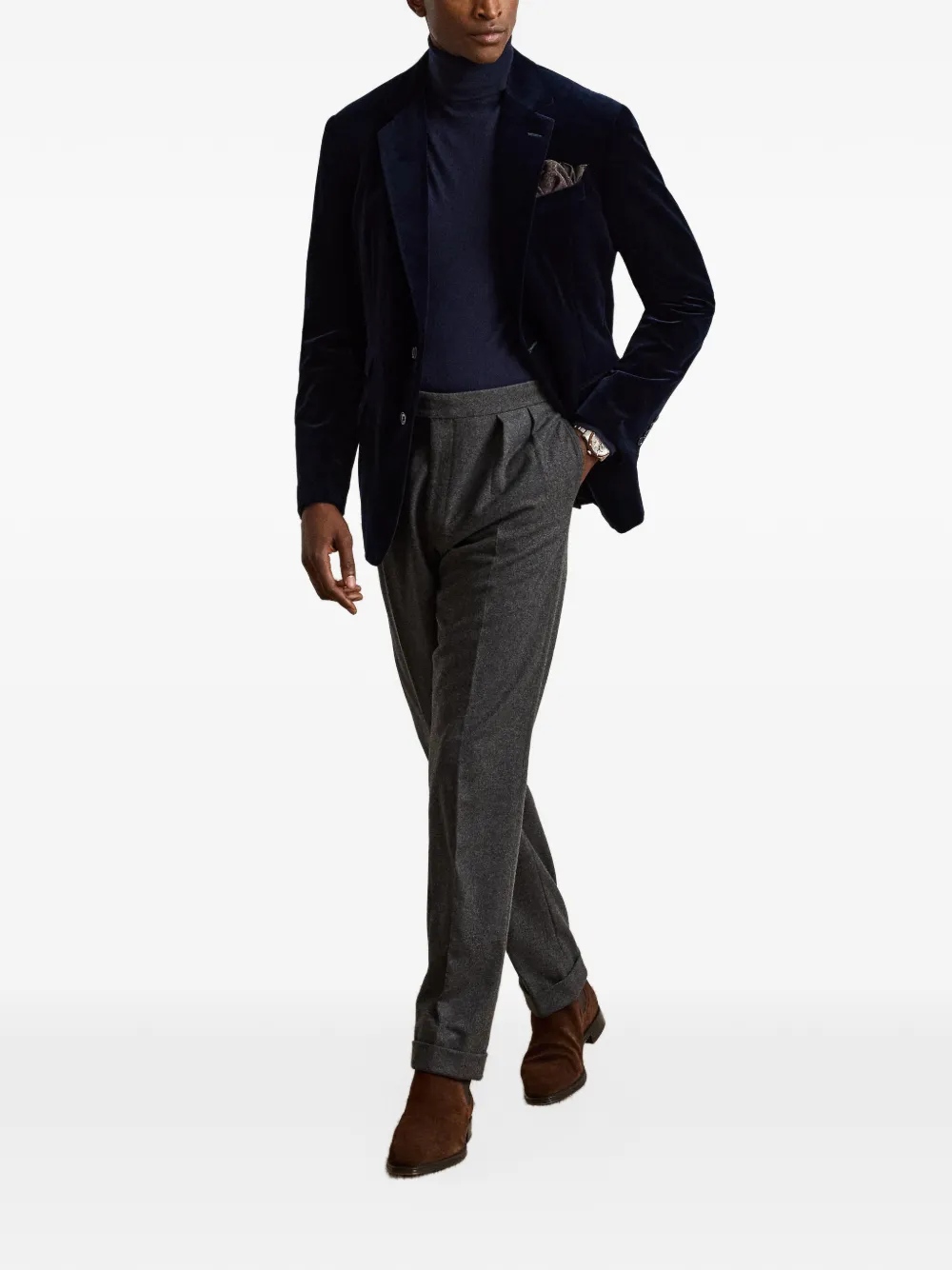 Ralph Lauren Purple Label Kent velvet blazer Blauw