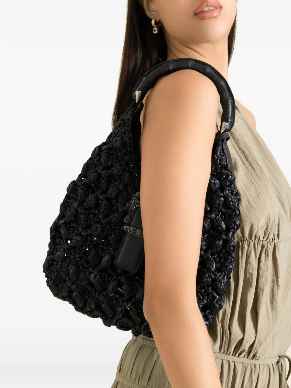 Ermanno Scervino Hobo mini-shopper met gespdetail Zwart