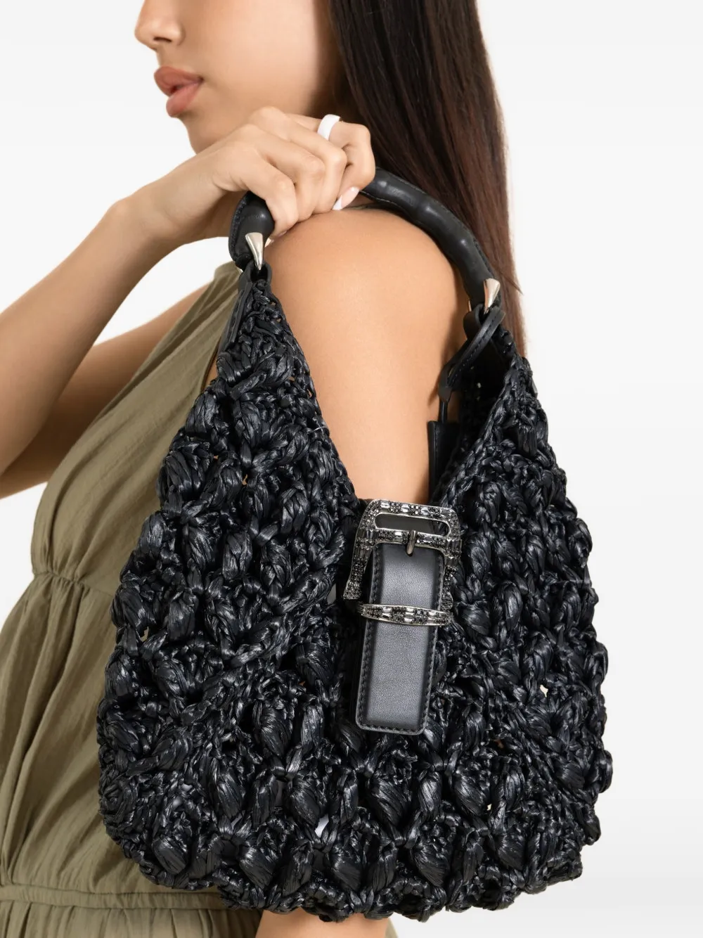Ermanno Scervino Hobo mini-shopper met gespdetail Zwart