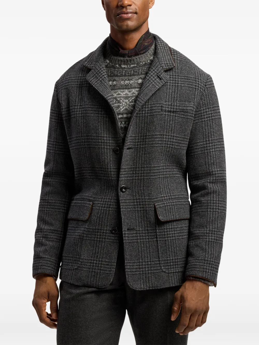 Ralph Lauren Purple Label Kasjmier jack met suède afwerking en Glen-ruit Grijs