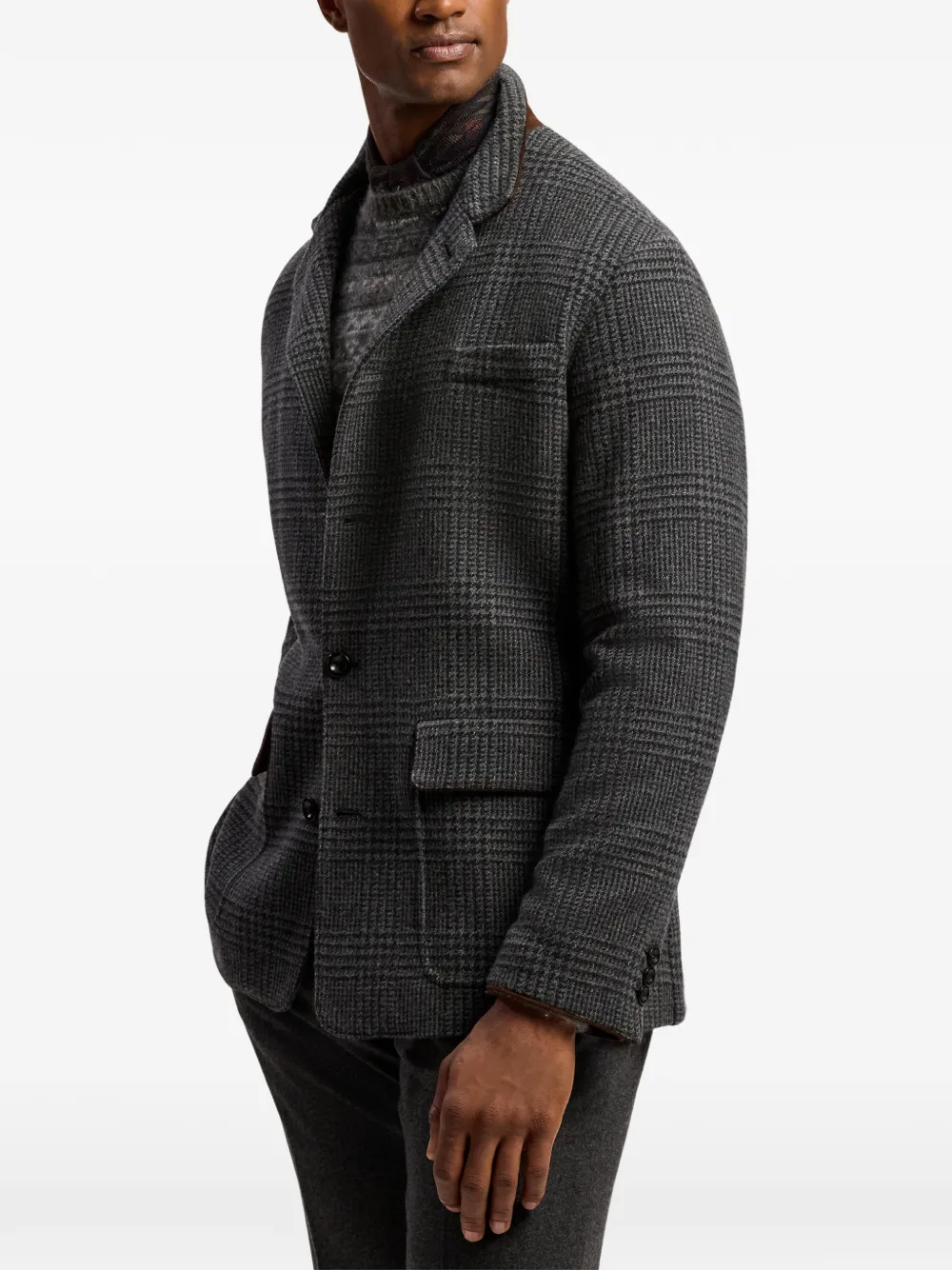 Ralph Lauren Purple Label Kasjmier jack met suède afwerking en Glen-ruit Grijs