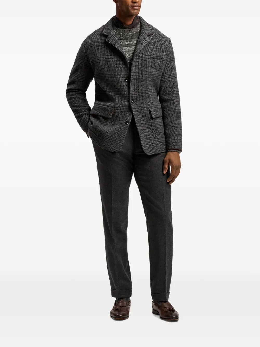 Ralph Lauren Purple Label Kasjmier jack met suède afwerking en Glen-ruit Grijs