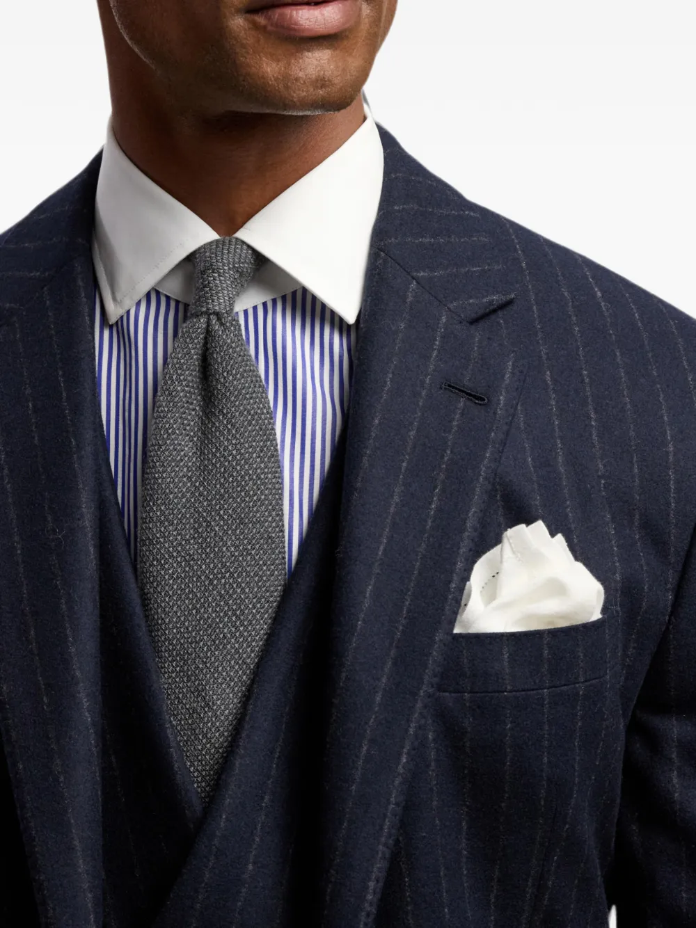 Ralph Lauren Purple Label Kent wollen pak met krijtstreep en enkele rij knopen Blauw