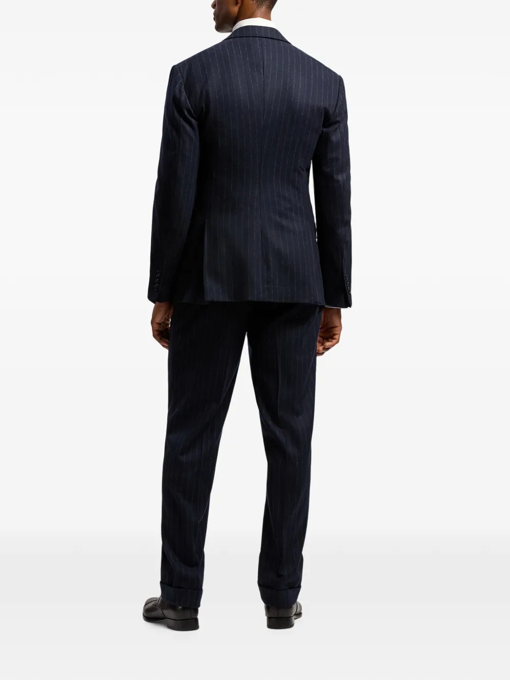 Ralph Lauren Purple Label Kent wollen pak met krijtstreep en enkele rij knopen Blauw