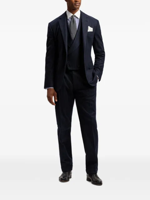 Ralph Lauren Purple Label traje de lana con botones y motivo de rayas diplomáticas