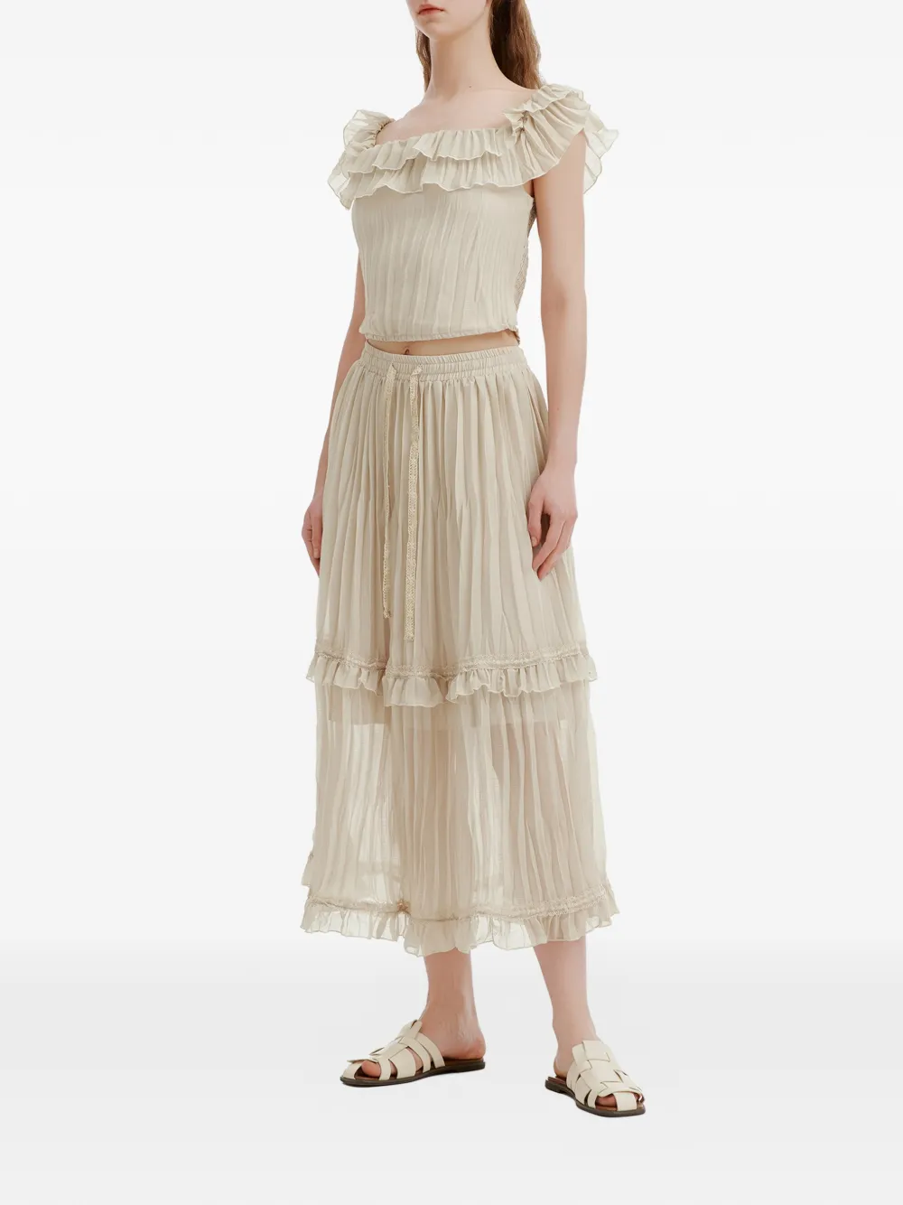 b+ab Jumpsuit met ruches Beige