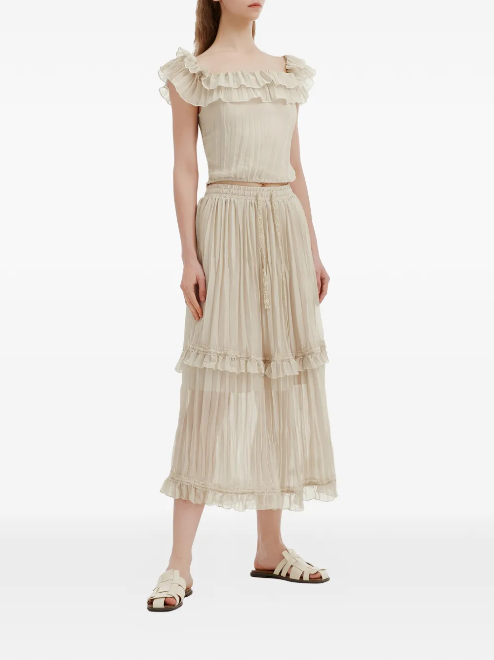 b+ab Jumpsuit met ruches Beige