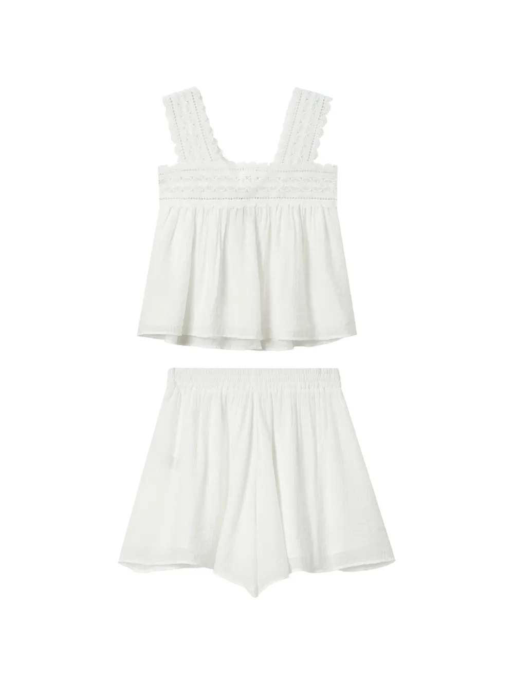 b+ab Jumpsuit met kanten afwerking en knopen Wit