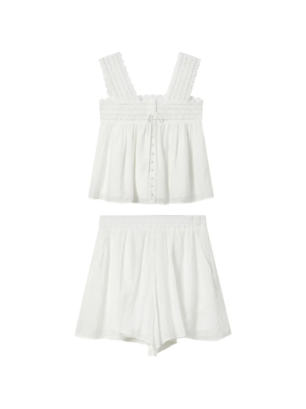 b+ab Jumpsuit met kanten afwerking en knopen Wit