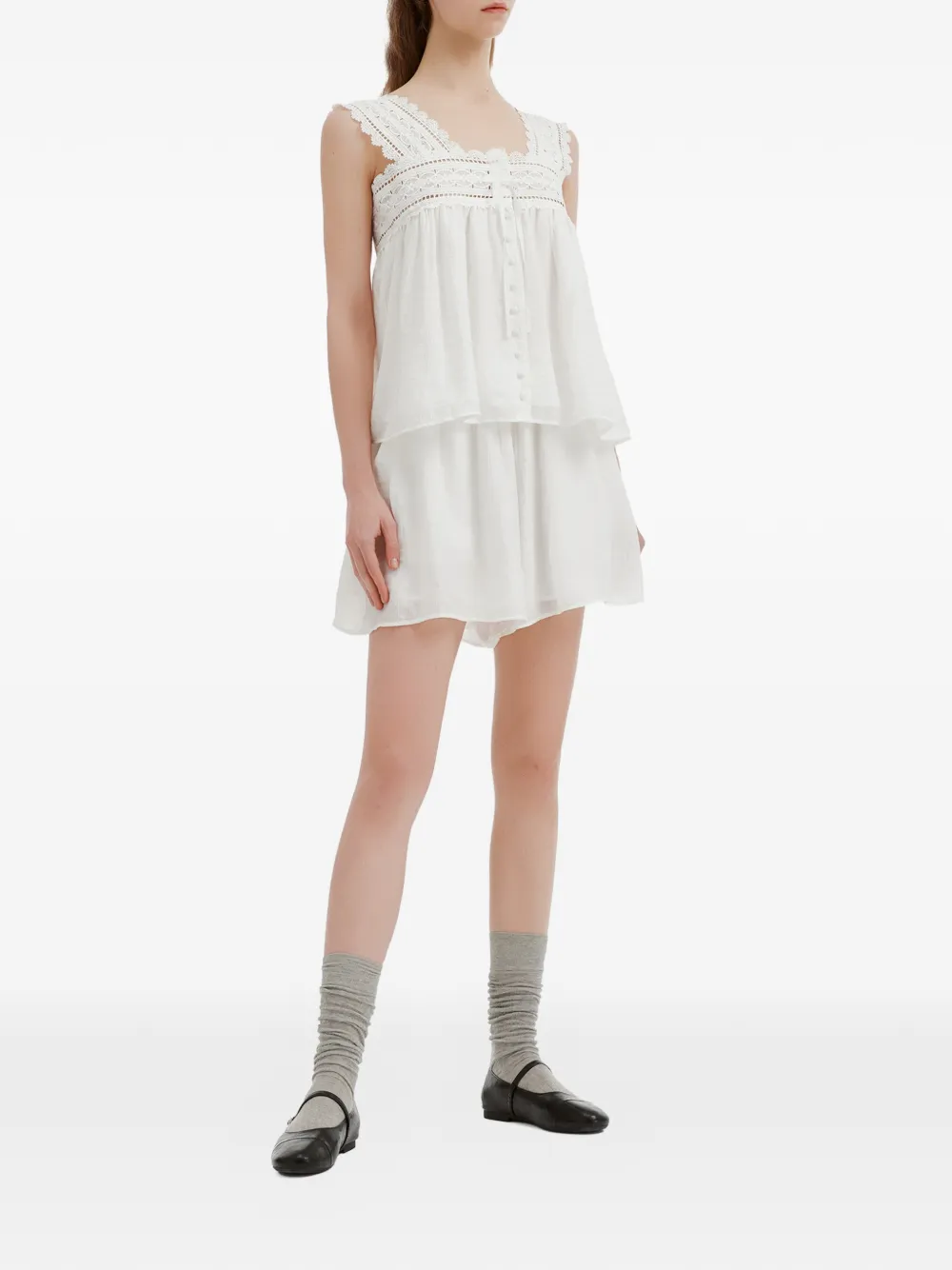 b+ab Jumpsuit met kanten afwerking en knopen Wit