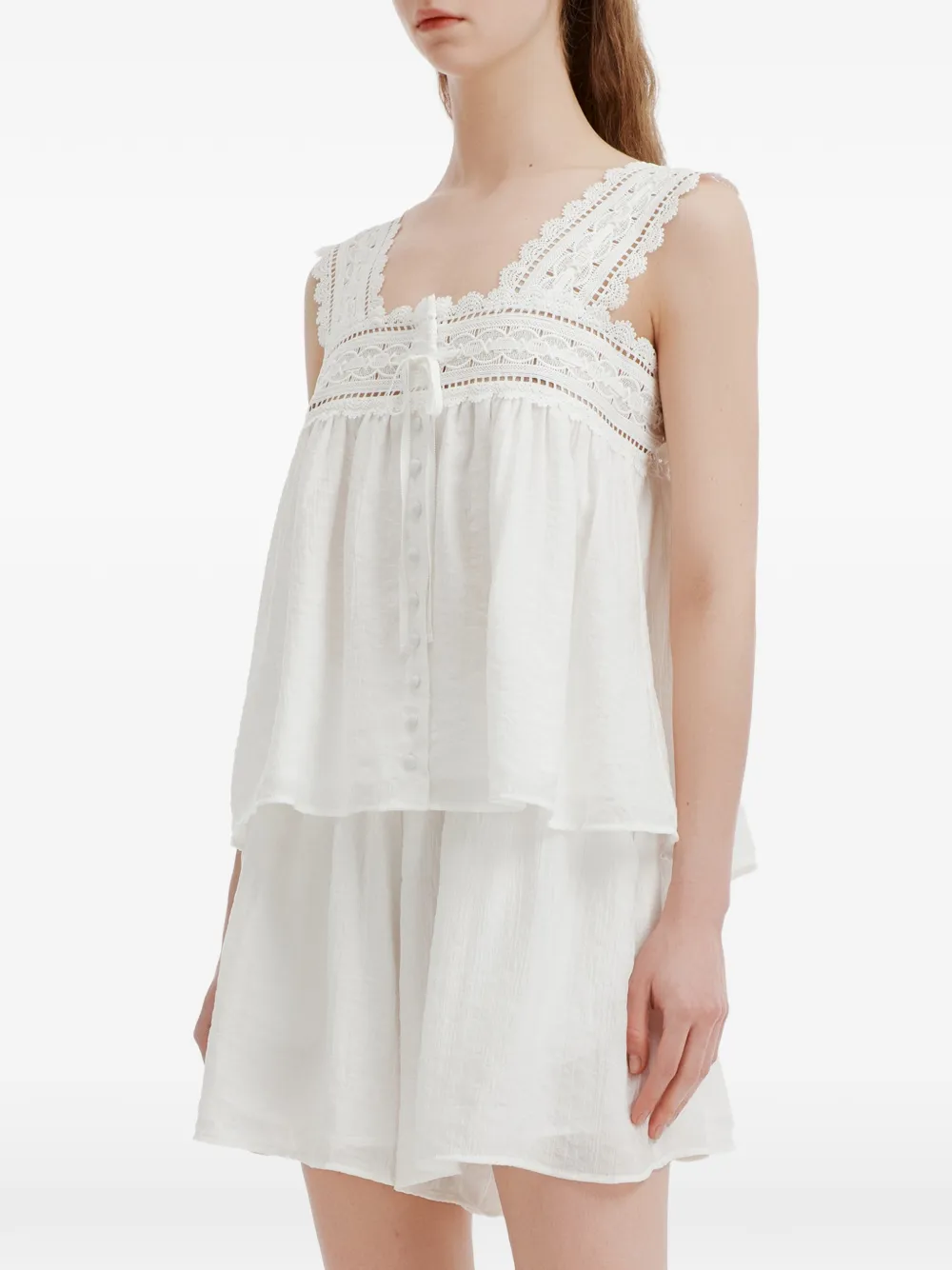 b+ab lace-trim button-front jumpsuit - Bianco