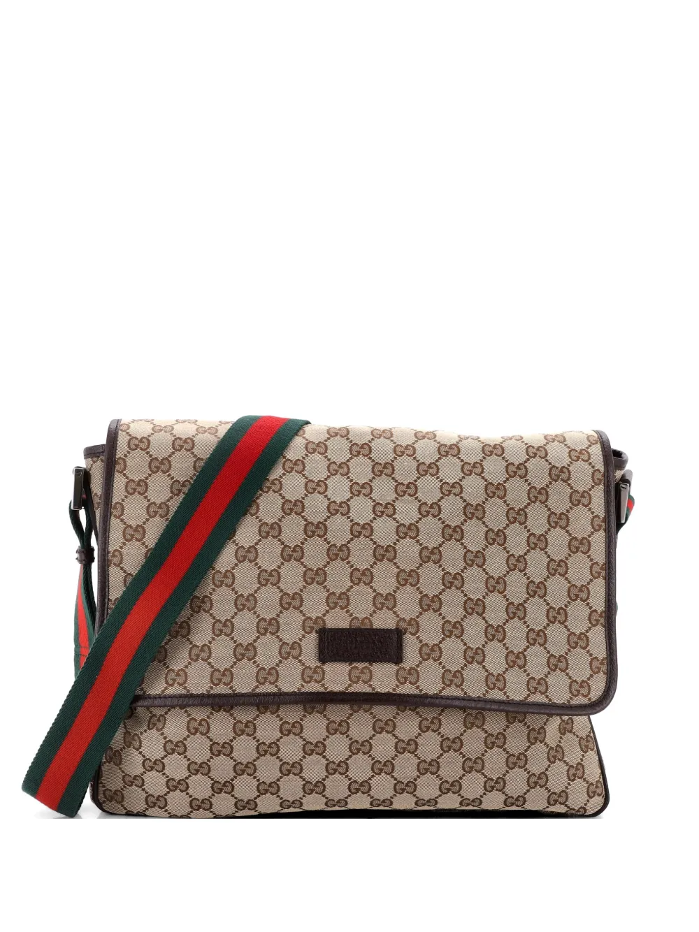 Gucci Pre-Owned Web Strap Flap Messenger GG Canvas Medium crossbody bag - Braun