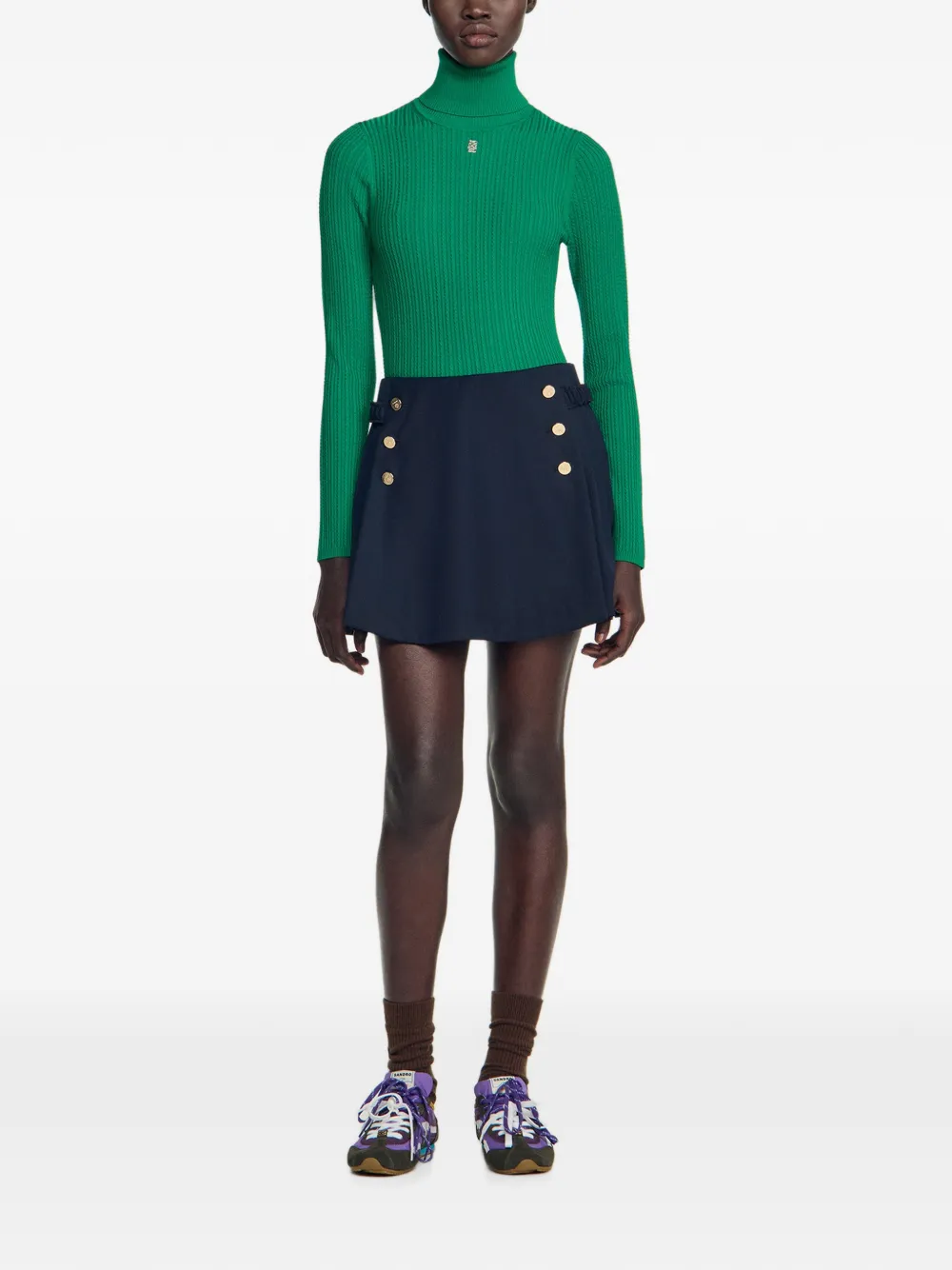 SANDRO Wollen skort met knopen Blauw