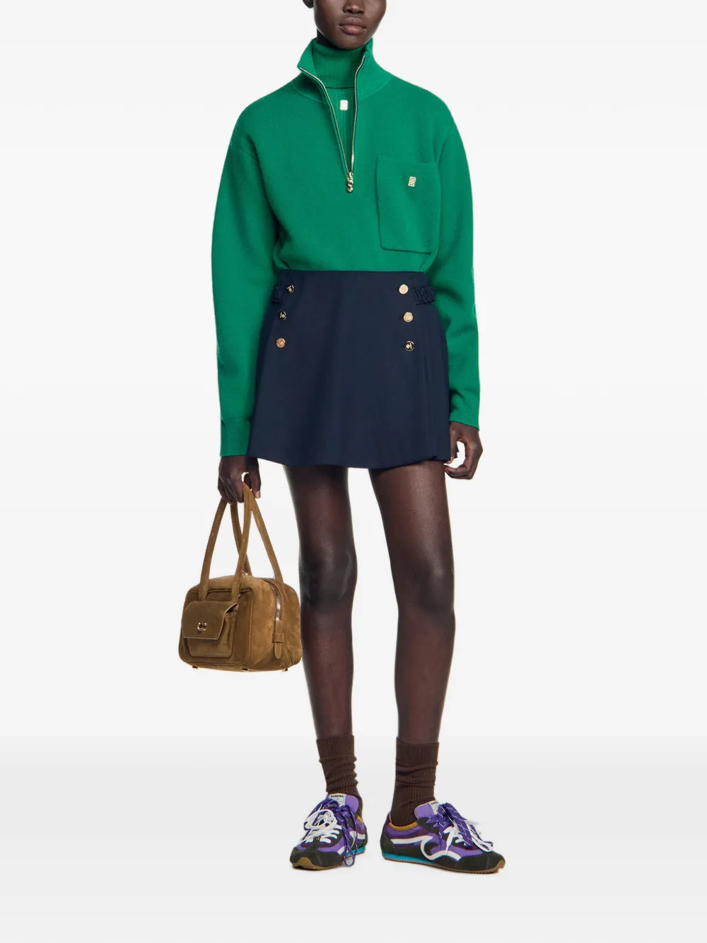SANDRO Wollen skort met knopen Blauw