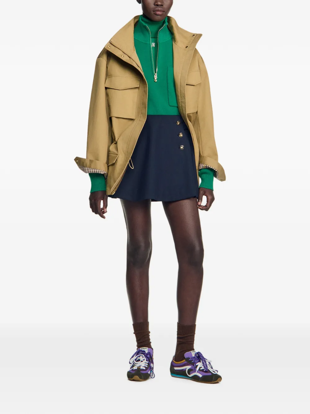 SANDRO Wollen skort met knopen Blauw