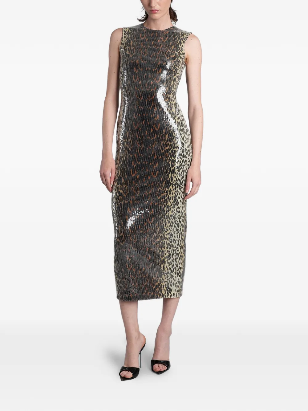 Alex Perry sequin-embellished leopard-print midi dress - Toni neutri