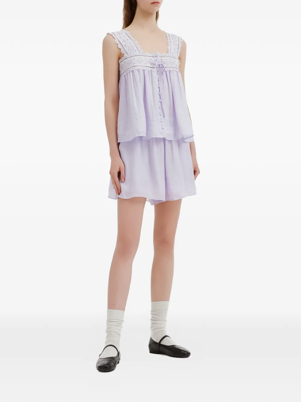 b+ab Button-up jumpsuit met afwerking van kant Paars