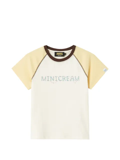 Mini Cream playera con mangas raglán y logo estampado