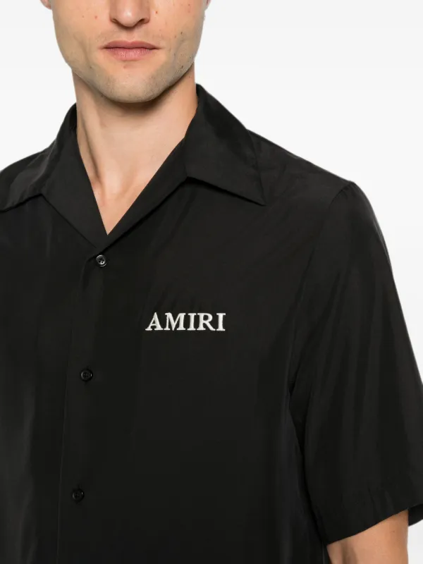 amiri dress shirt Men's Silk Micro-Logo Stripe Short-Sleeve CLEANING THIS ITEM Amiri Stud Silk Bowling Shirt