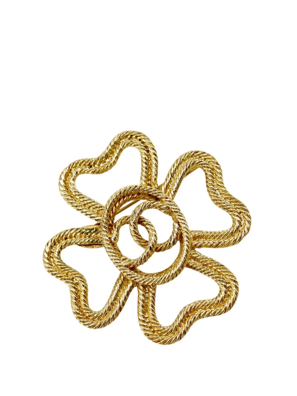 CHANEL Pre-Owned 1980-1990 CC Gold Plated Clover Rope Brooch costume brooch - Oro