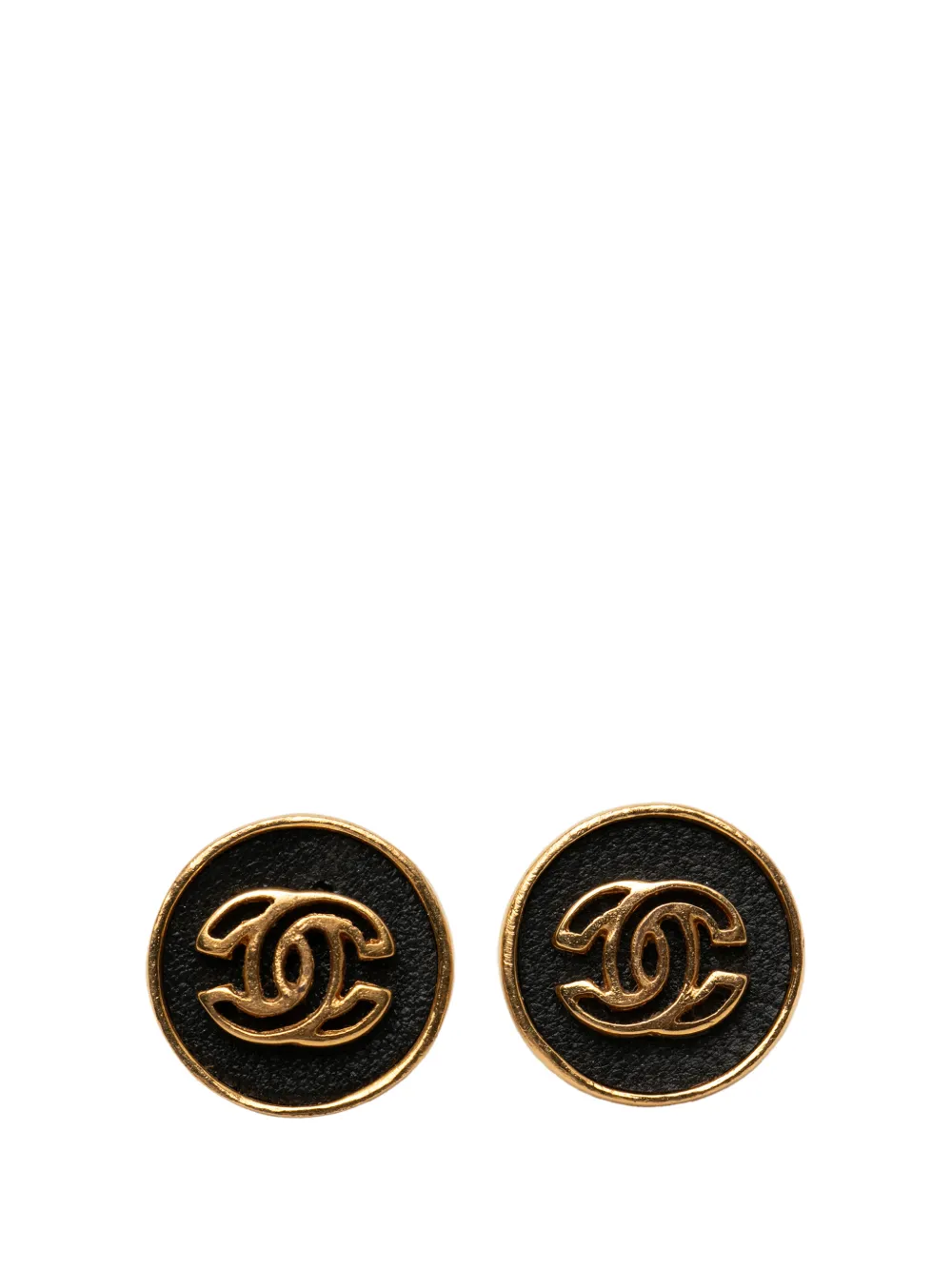 CHANEL Pre-Owned 2003 CC Gold Plated and Leather Round Bullet Back Earrings costume earrings - Black
