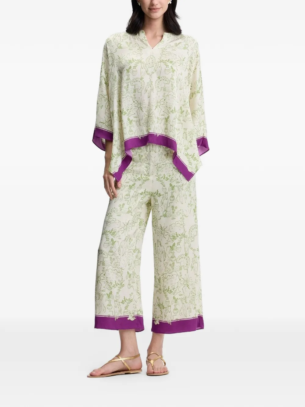 Shanghai Tang Mulberry zijden palazzo broek Beige