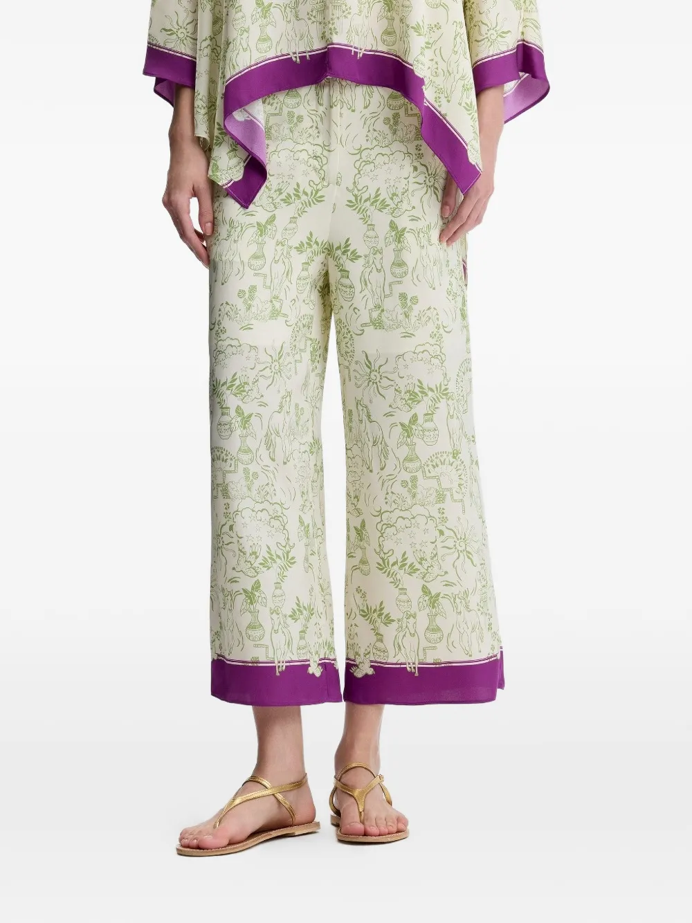 Shanghai Tang Mulberry zijden palazzo broek Beige