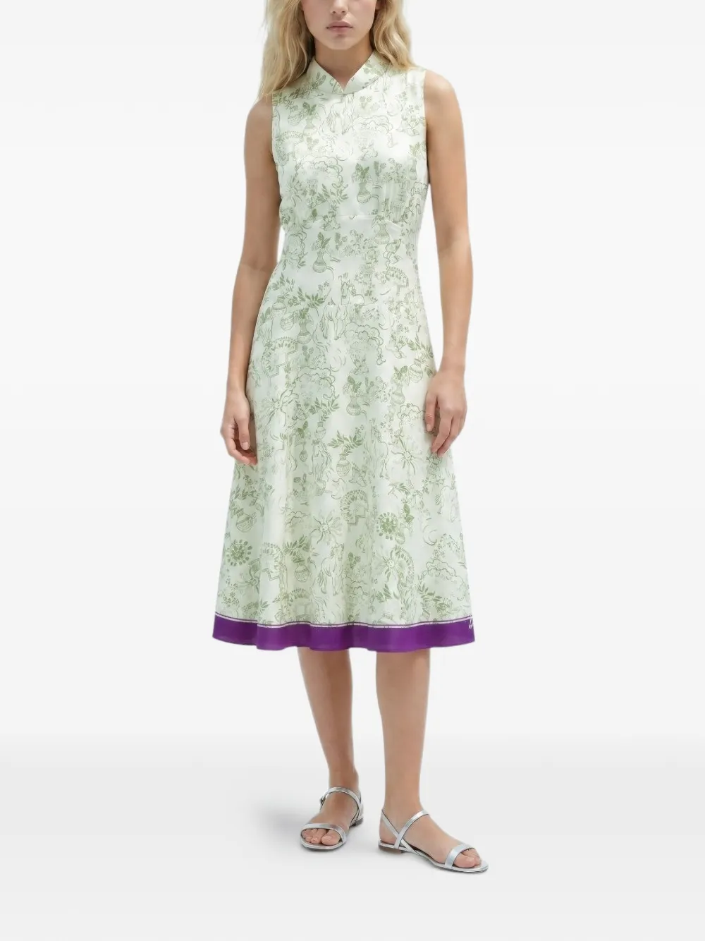 Shanghai Tang Moerbij zijden maxi-jurk Beige