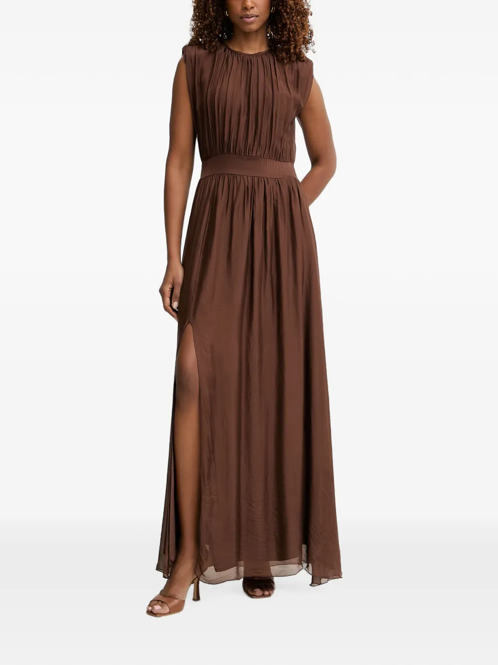 Haveone maxi ruched side-slit dress - Marrone