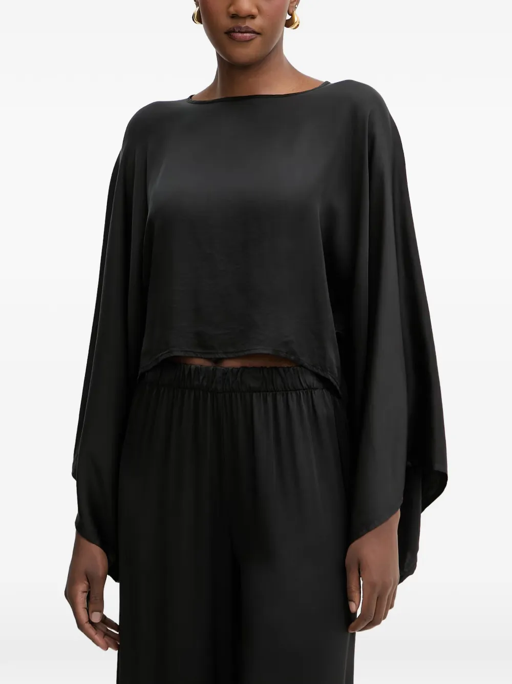 Haveone satin cape-sleeve cropped blouse - Nero