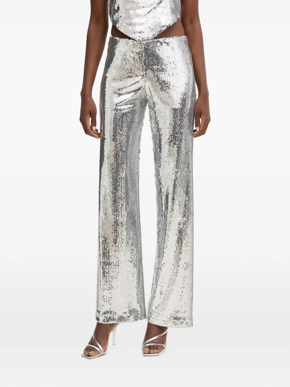 Haveone Sequin-embellished Trousers In Silver