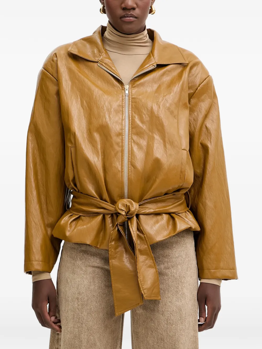 Haveone belted zip-up jacket - Marrone