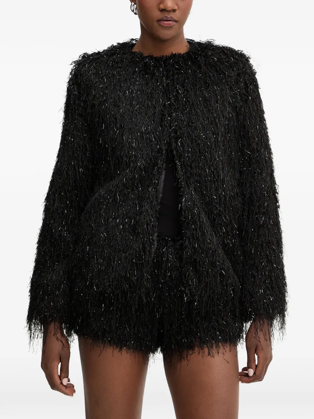 Haveone shaggy-knit metallic-thread jacket - Nero