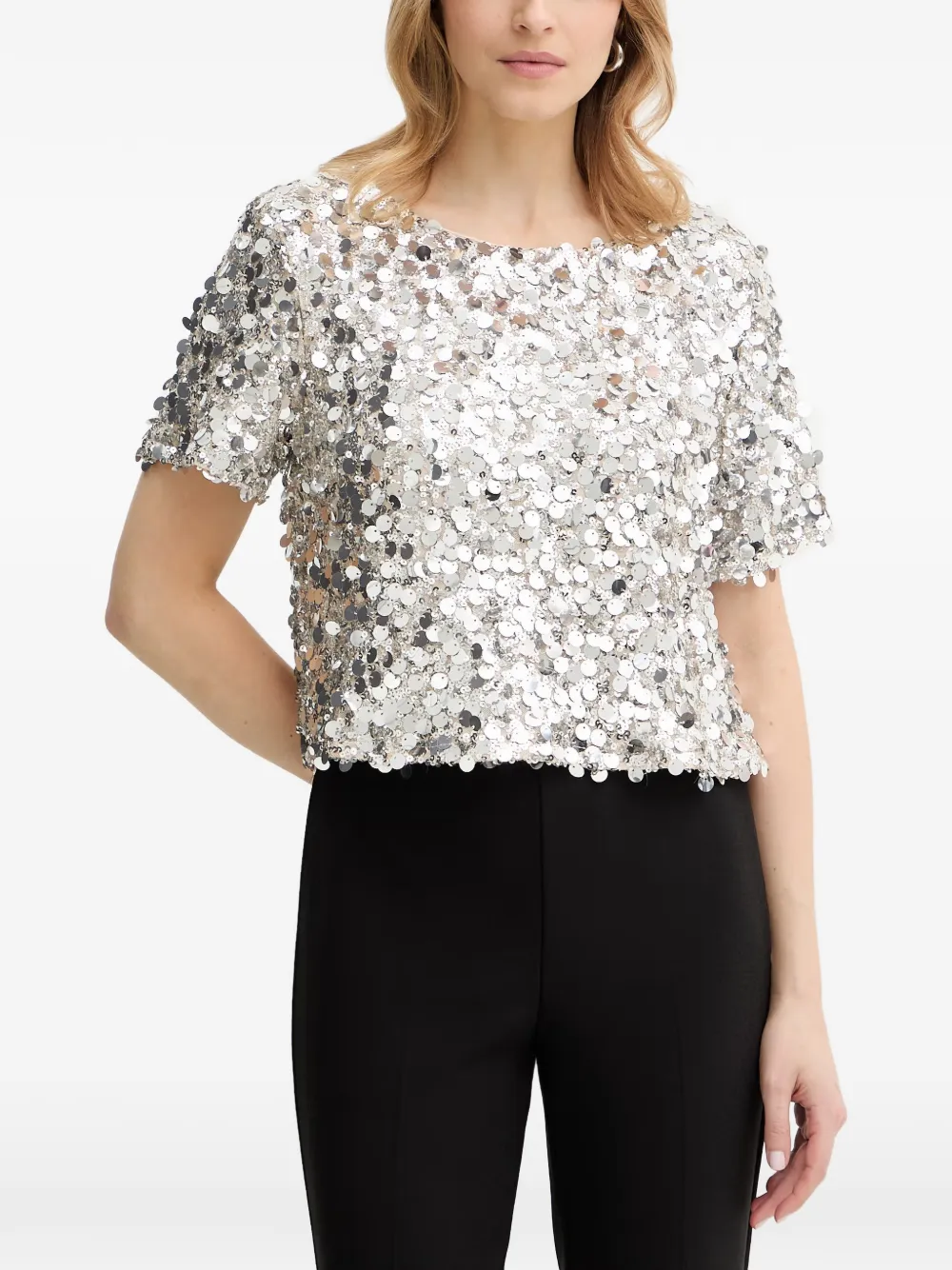 Haveone Sequin-embellished Short-sleeve Top In Silver