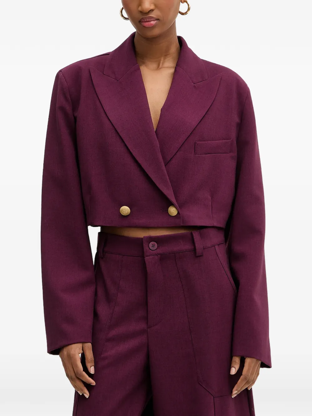 Haveone Double-breasted Cropped Jacket In Purple