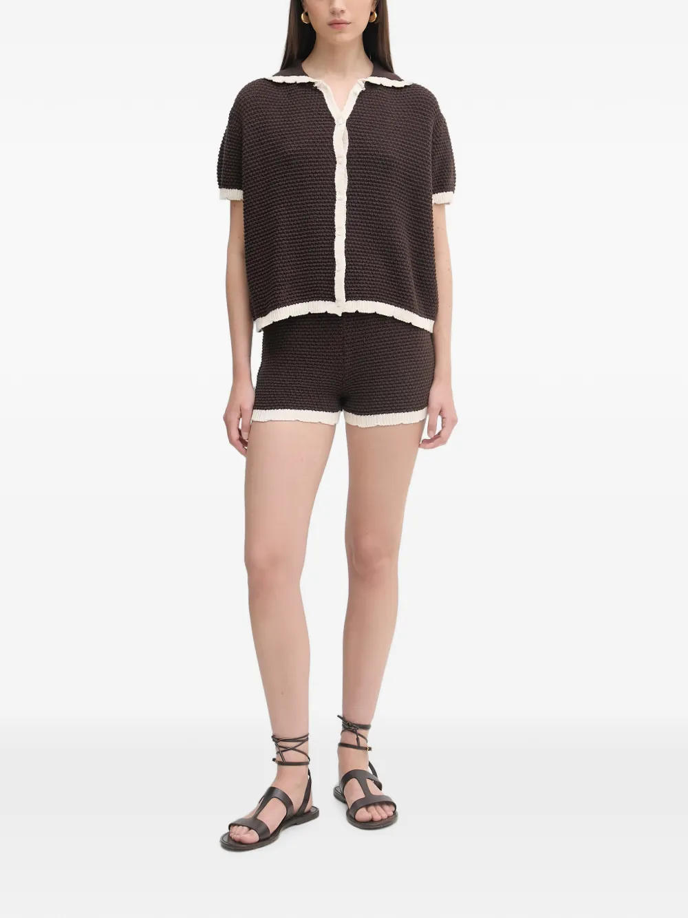 Haveone contrast-trim shorts and shirt set - Marrone