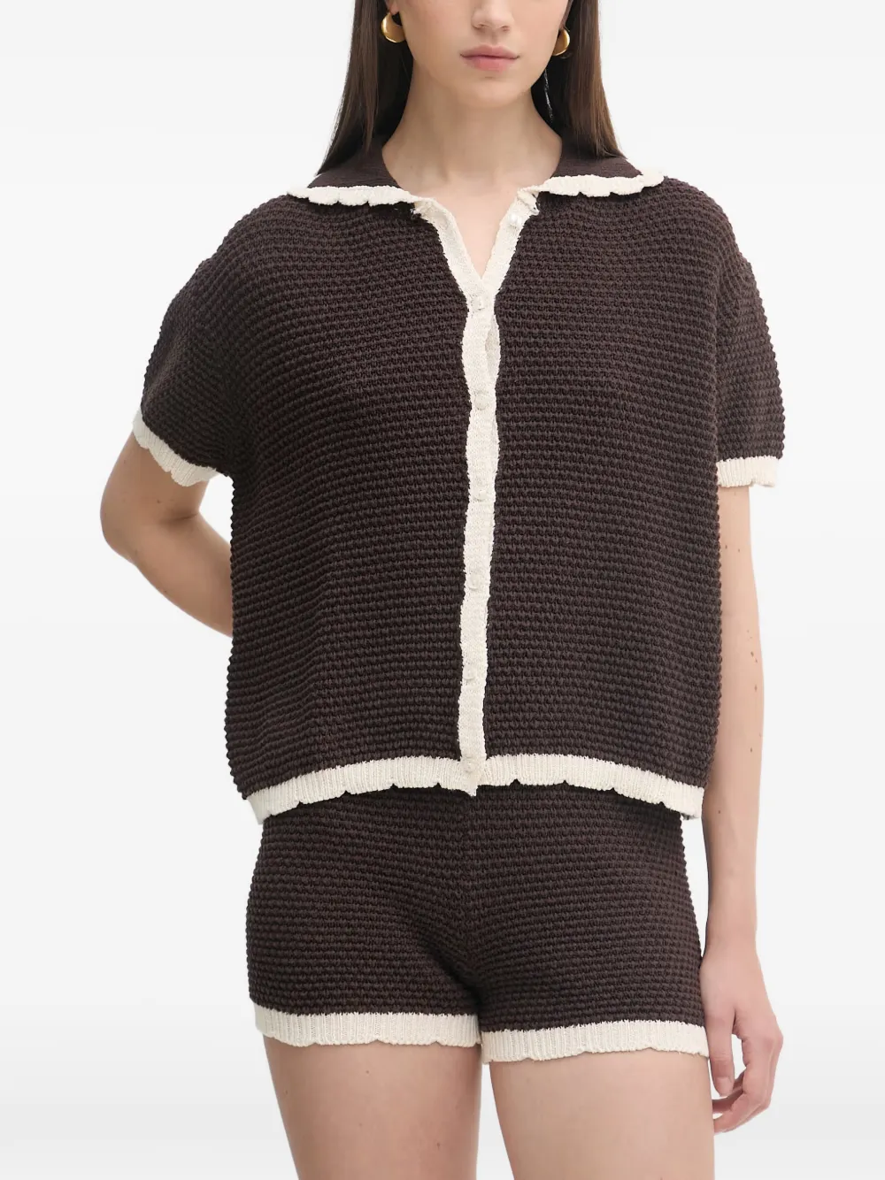 Haveone Shortsset en overhemd met contrasterende afwerking Bruin